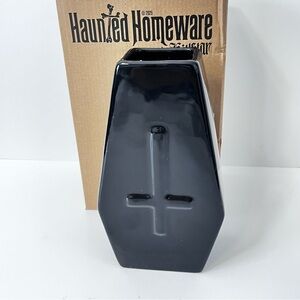 New Killstar Haunted Homeware Black Coffin Shape Vase Ceramic Glossy Cross Large